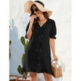 thumbnail image 3 of Women Summer Tunic Dress V Neck Short Sleeve Loose Flowy Swing Babydoll Shift Dresses with Pockets, 3 of 5