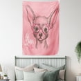 thumbnail image 4 of Dog Tapestry, Girl Chihuahua Sketch Illustration with Quote Fashion Glasses Ribbons Puppy, Wall Hanging for Bedroom Living Room Dorm Decor, 40W X 60L Inches, Pale Pink Army Green, by Ambesonne, 4 of 5