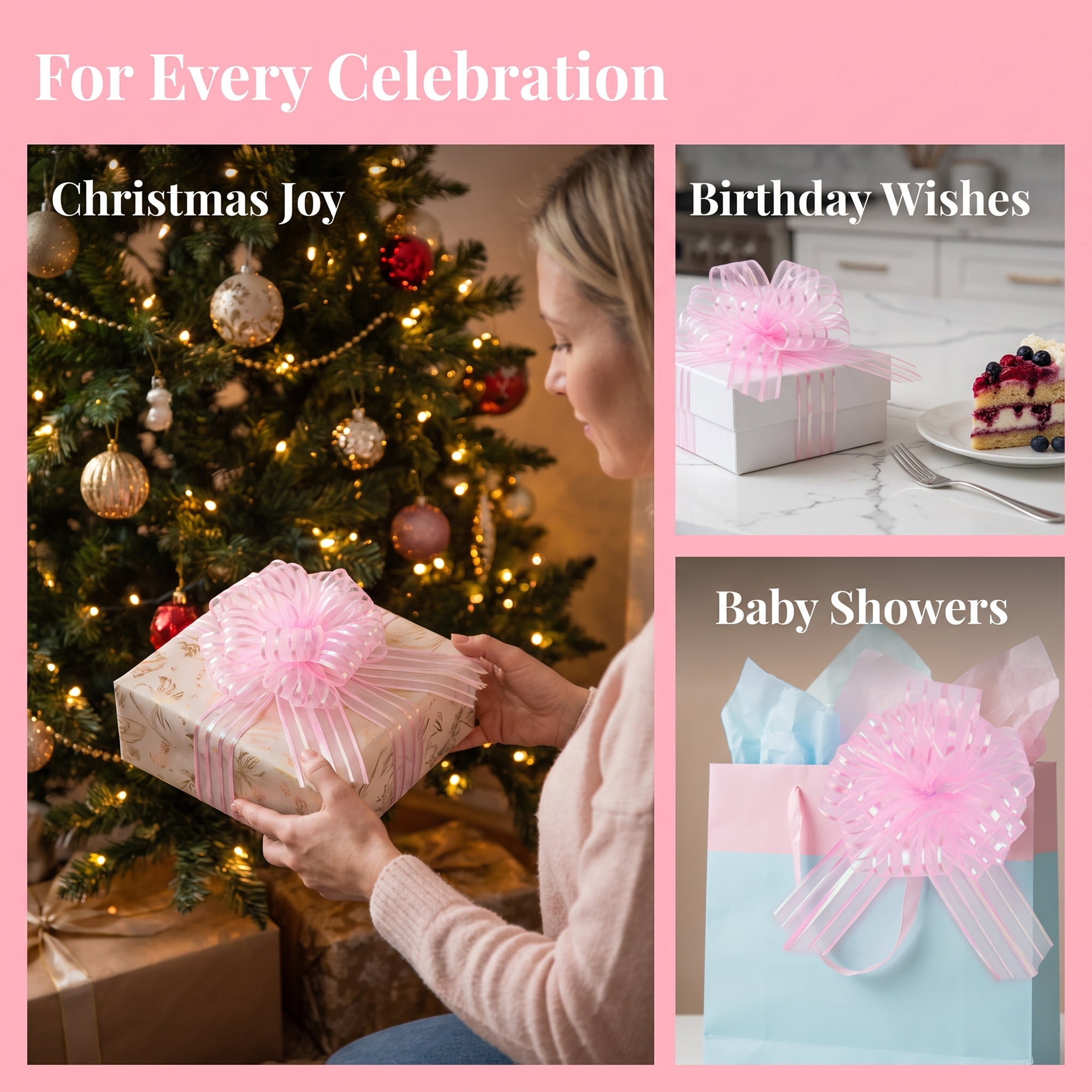 Unique Bargains Crush-Resistant Ribbon Bow for Birthday and Special Occasions Light Pink