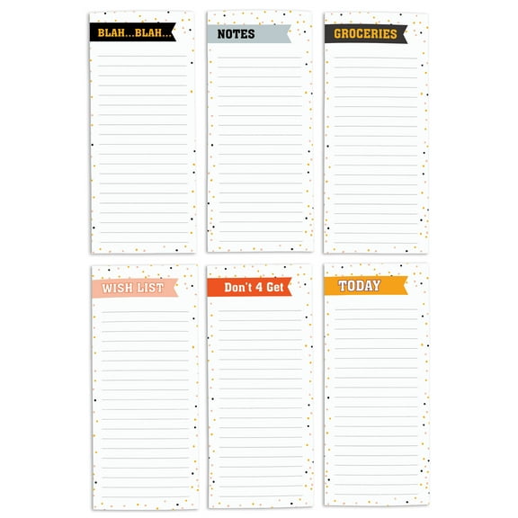 Inkdotpot Pack of 6 Funny Magnetic Dry Erase List For Fridge, Wipe Clean w/ NoStain, Quick Notes Shopping & Grocery List Whiteboard for Fridge, 8.75" x 3.8"(Confetti)