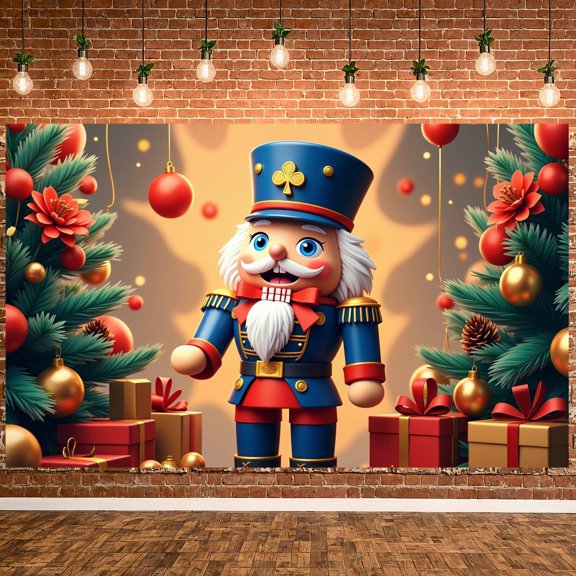 Nutcracker Design Nutcracker Banner Christmas Tree Decor Christmas Display Red Gold Color Festive Ornaments Holiday Backdrop for Christmas Party Home Decoration Holiday Gathering