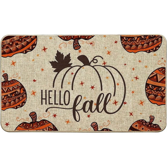 Hello Fall Doormat Orange Pumpkin Autumn Outdoor Indoor Patio mats Entrance Maximalism Design Door Mats Low Profile Non Slip Outside Inside Floor Mat Rugs for Home Decor 17 x 28 Inch