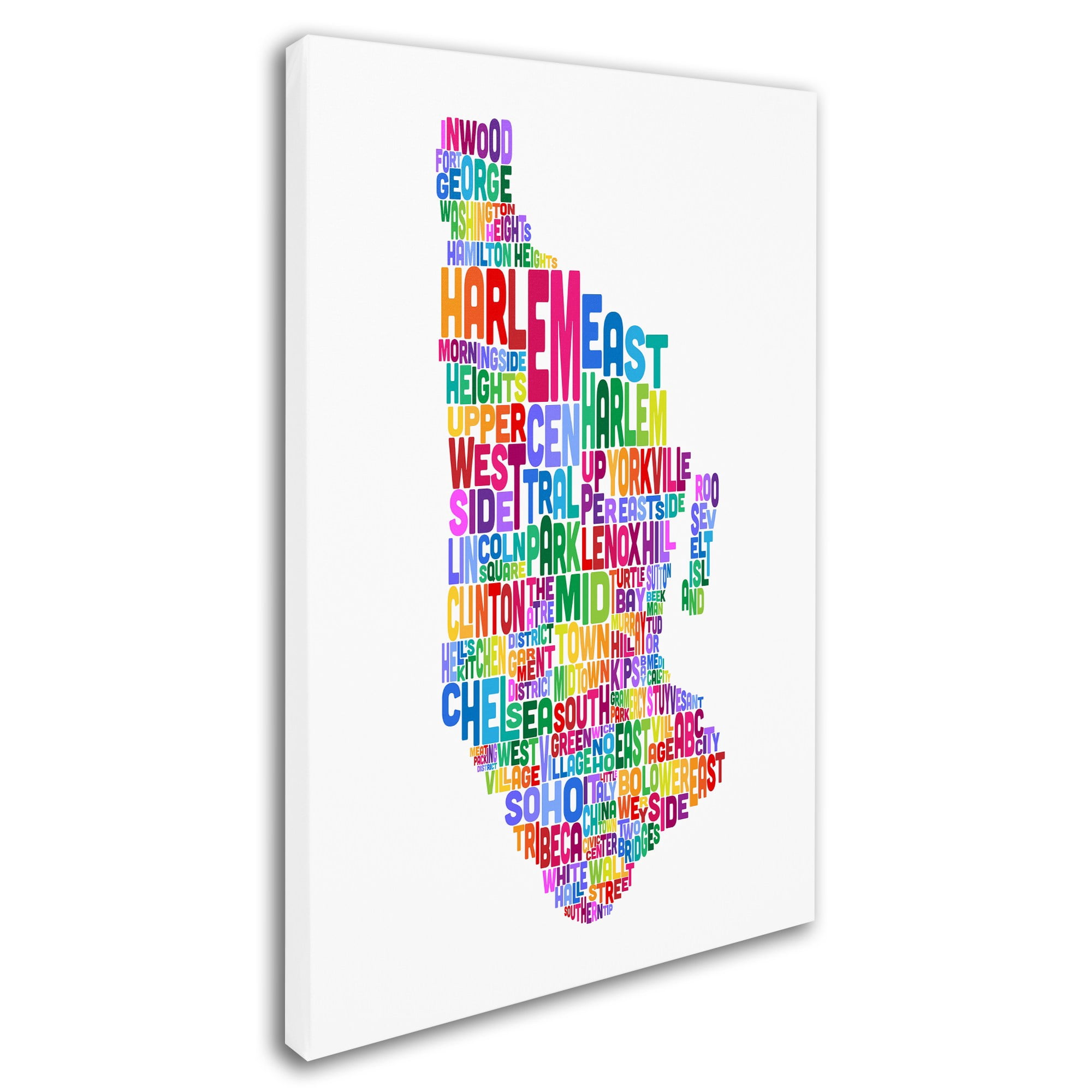 Trademark Fine Art "Manhattan New York Typography Text Map" Canvas Art by Michael Tompsett