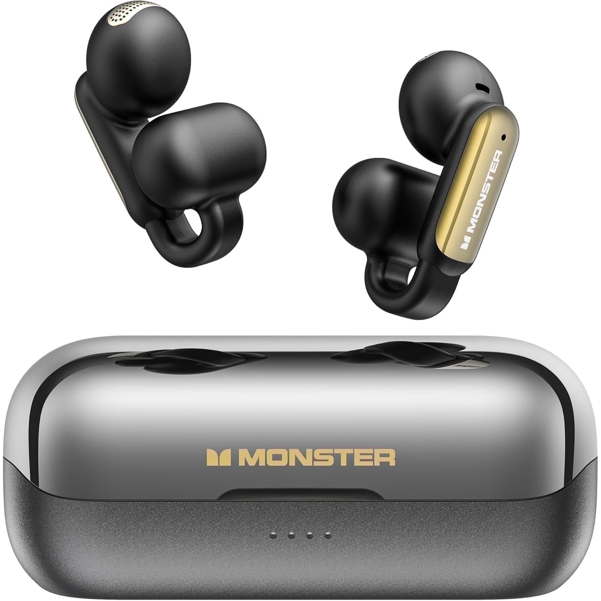 Monster Open Ear Bluetooth 5.4 Wireless Earbuds for Sports - 32H Playtime with Charging Case, ENC Noise Cancelling, IPX5 Waterproof, Comfort Fit Gym Running Headphones (Black)
