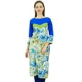 thumbnail image 3 of Phagun Women's Cotton Blue Kurti Floral Kurta Dress 3/4 Sleeve Blue Tunic-4, 3 of 8