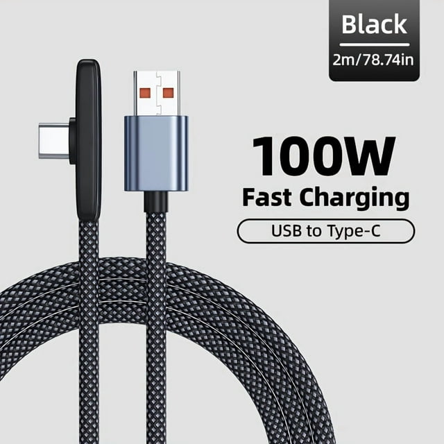100W Fast Charging USB-C Cable with Right-Angle Connector - 90° Elbow, 80W+ Power Delivery, 3A High Current, 6ft Length, Compatible with for 16/15/14/13/12/11 Pro Max, for ,