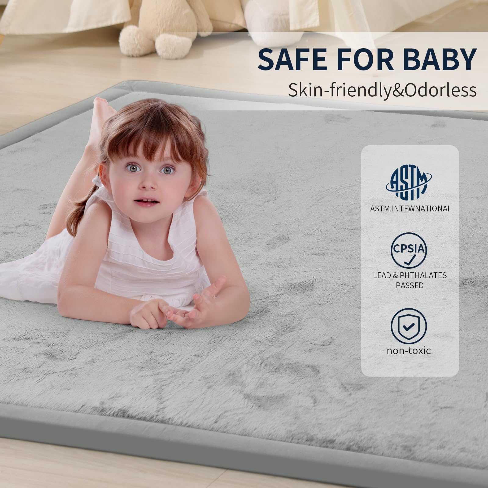 ACOMOPACK Baby Play Mat for Floor 1.3" Thick Memory Foam Play Mat 71"×79" Tummy Time Crawling with Non-Slip Bottom for Living Room,Nursery,Soft Velvet Playpen Mats for Kids,Infants