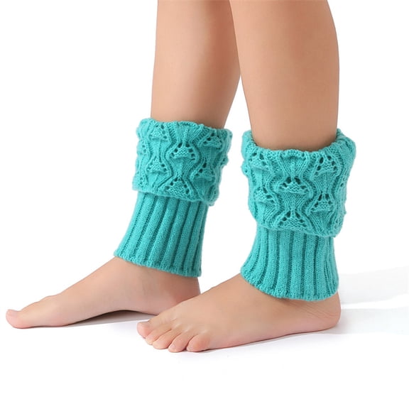 Zhuge 3 Pairs Blue Green Knitted Baggy Short Leg Warmers, Boot-Ready Soft Warm Socks for Daily Wea,Style B