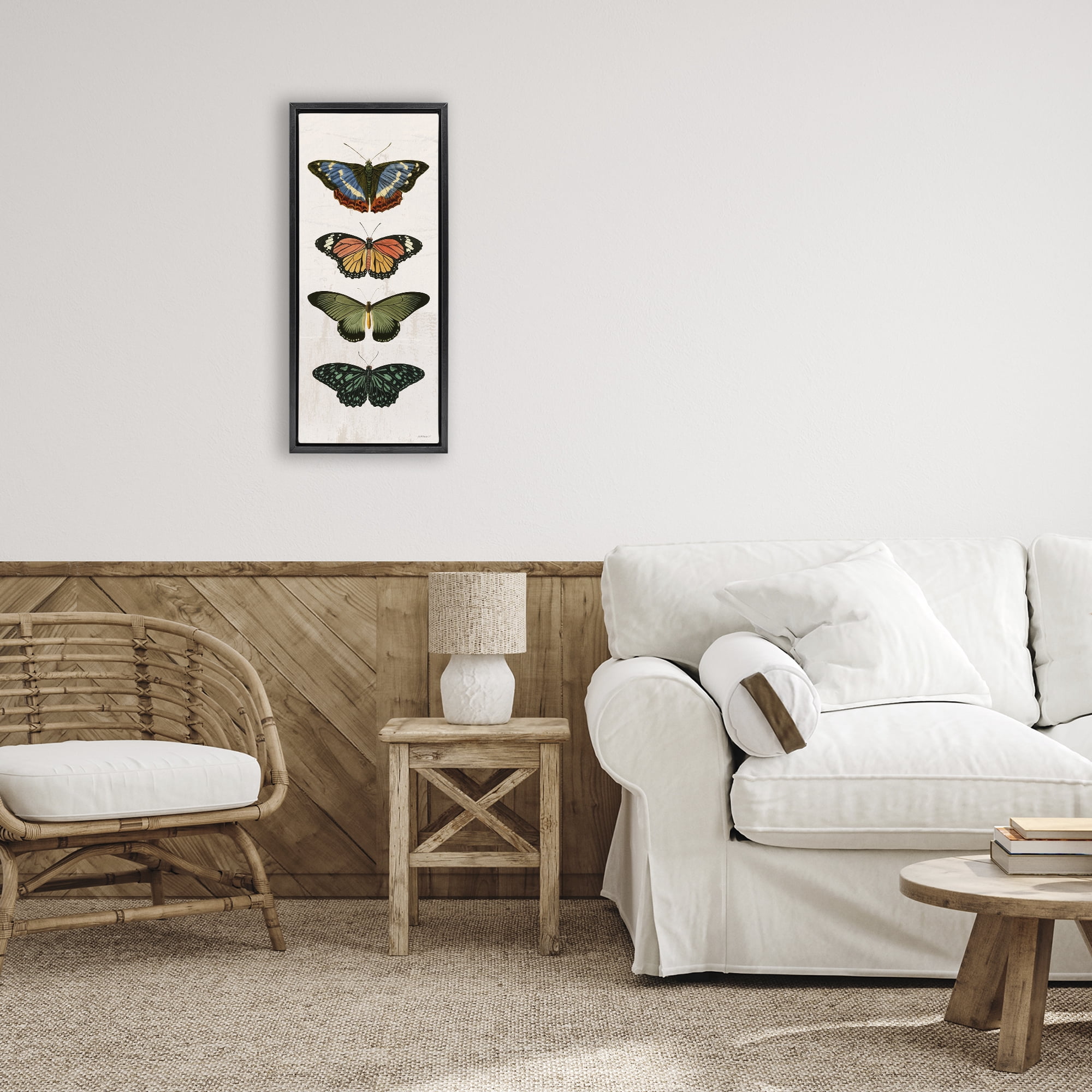 Stupell Industries Butterfly Lineup Vintage Black Framed Floater Canvas Wall Art, design by Dan Meneely