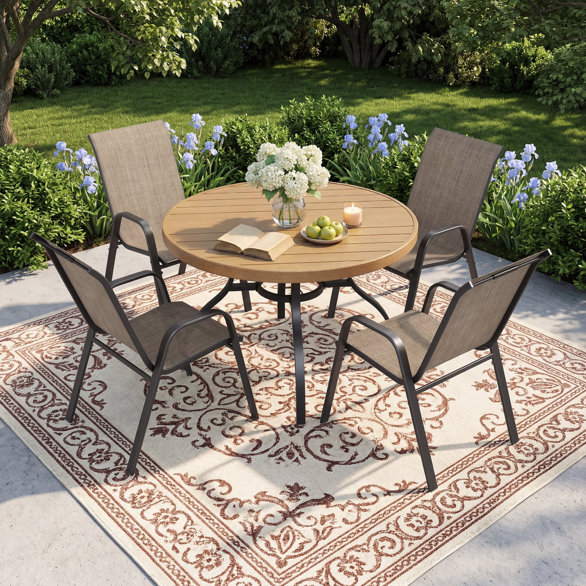 41 Inch 1 Piece Outdoor Indoor Dining Round Table Natural