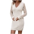 thumbnail image 4 of ChaoHeng Women Dresses Plus Trendy Dresses for Women Women's Casual Sexy V-Neck Knitted Hollow Long Sleeve Dress, 4 of 9