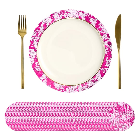 Uxcell 50Pcs Disposable Round Placemats, 13" Chargers Place Mats Metallic Thin Mesh Table Mates Pressed Foil Table Doilies for Dining Table Wedding Birthday Party Home Decor, Rose Red