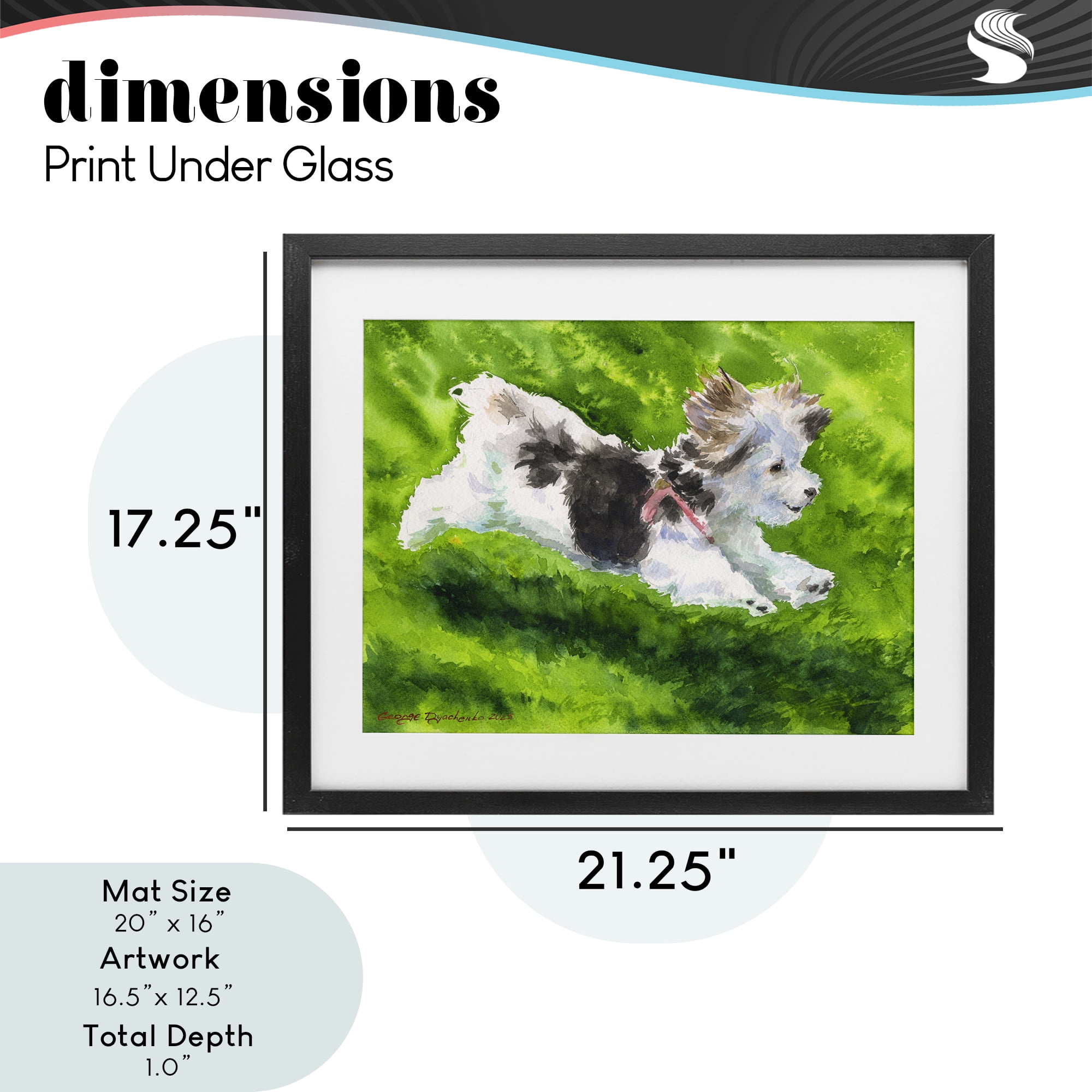Stupell Industries Happy Maltipoo Running Black Framed Print Under Glass, design by George Dyachenko