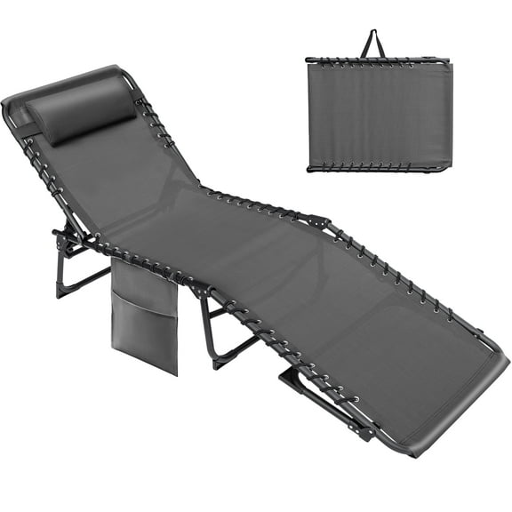 Devoko Foldable Lounge Chaise 12 inch High 5-Position Adjustable Patio Lounge Chair Beach Pool Chaise,Gray