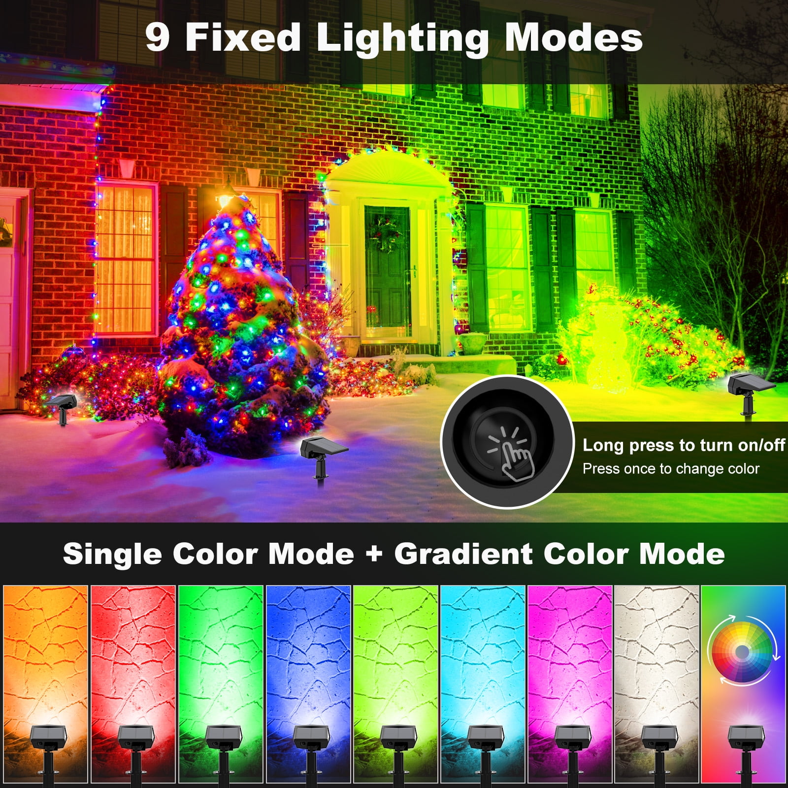 Solar Color Changing Lights Outdoor, 9 Color Modes Landscape Spotlights, Dusk To Dawn Solar Powered Spot Lights For Outside, Solar Garden Lights For Yard, Pathway, Tree 6 Pack (Multicolor)