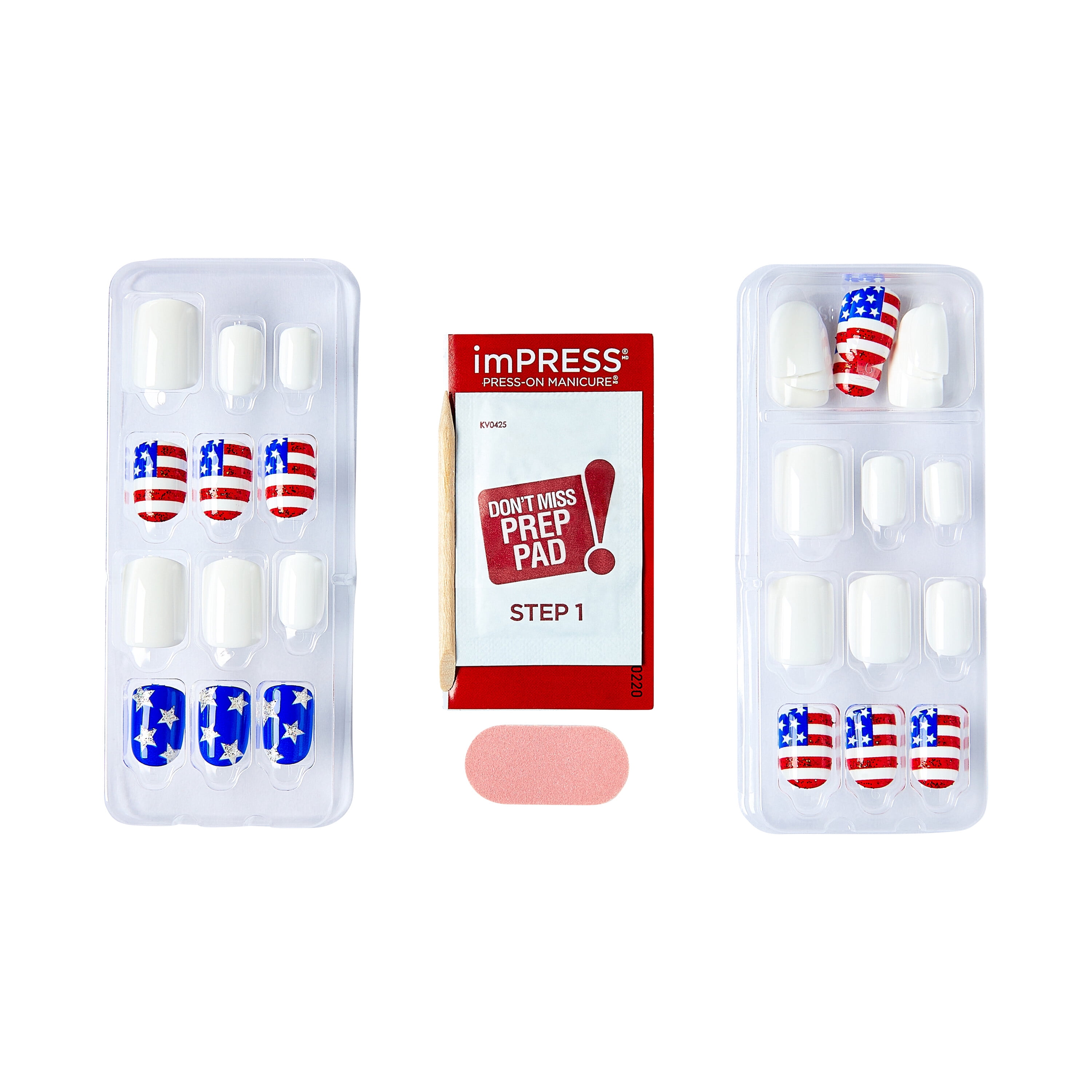 imPRESS Short Square Press-On Nails, Red, White & Blue, 30 Pieces