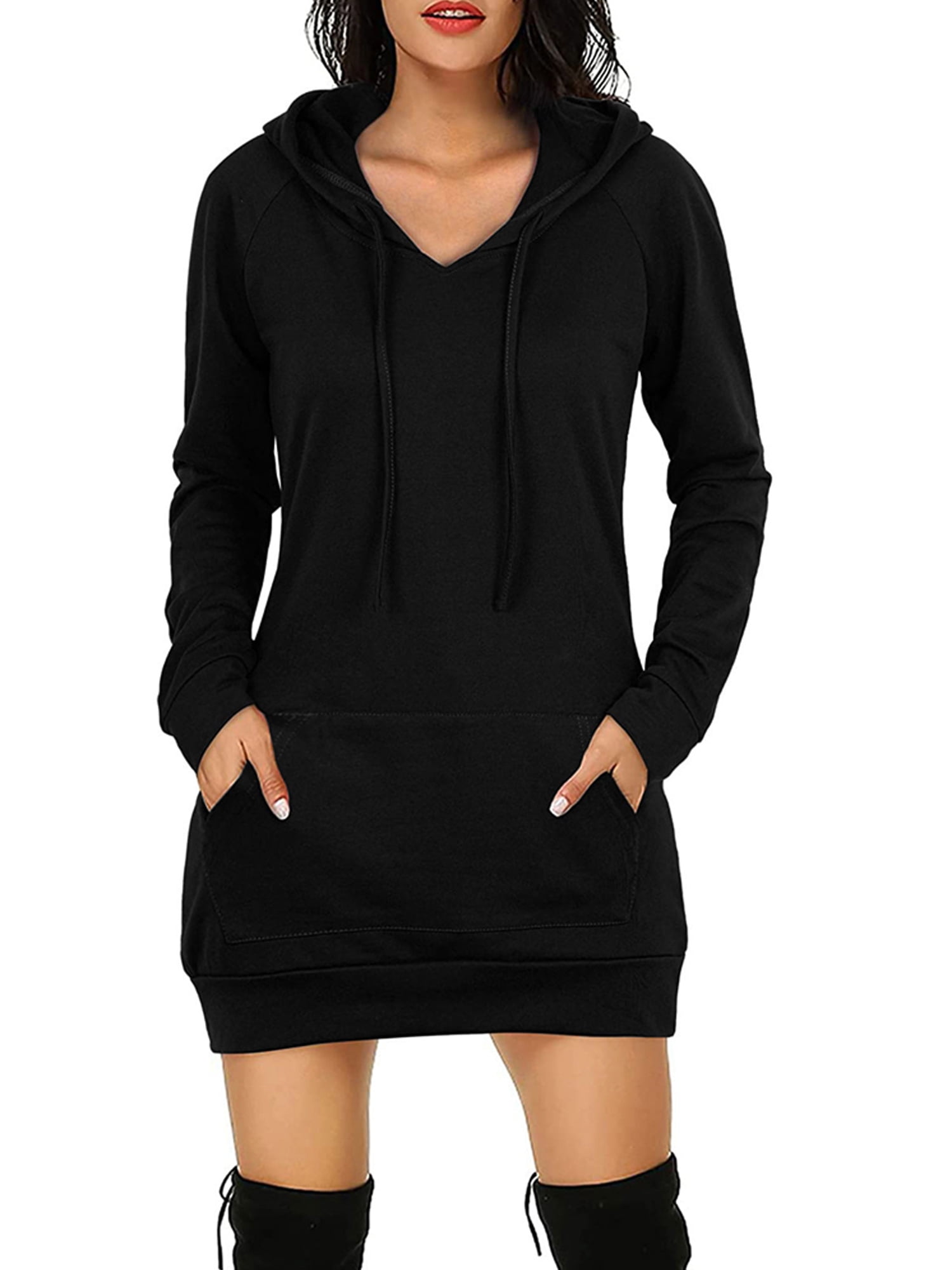 Women Ladies Hooded Sweatshirt Mini Dress Jumper Long Sleeve Hoodie Tops Stylish 