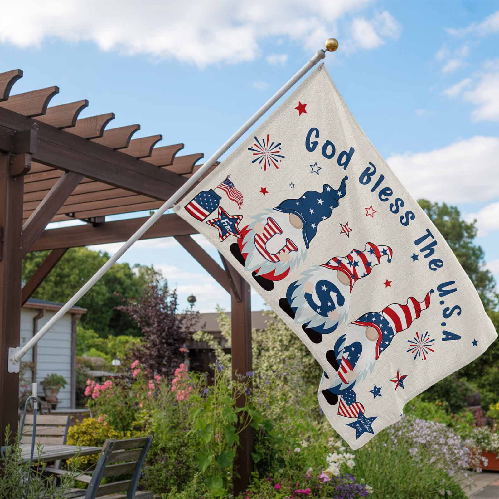 4th of July Flags for Outside 3x5 ft USA Flag Outdoor Flags Double Sided Grommets House Banner Stripes Stars Gnome Patio Yard Flag for Outdoor Party Porch Garden Independence Day Decor