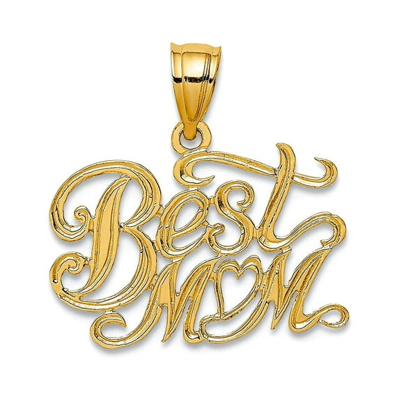 10k Gold Best Mom Pendant Necklace 33.25x17mm Wide Pendant for Women - .6 Grams