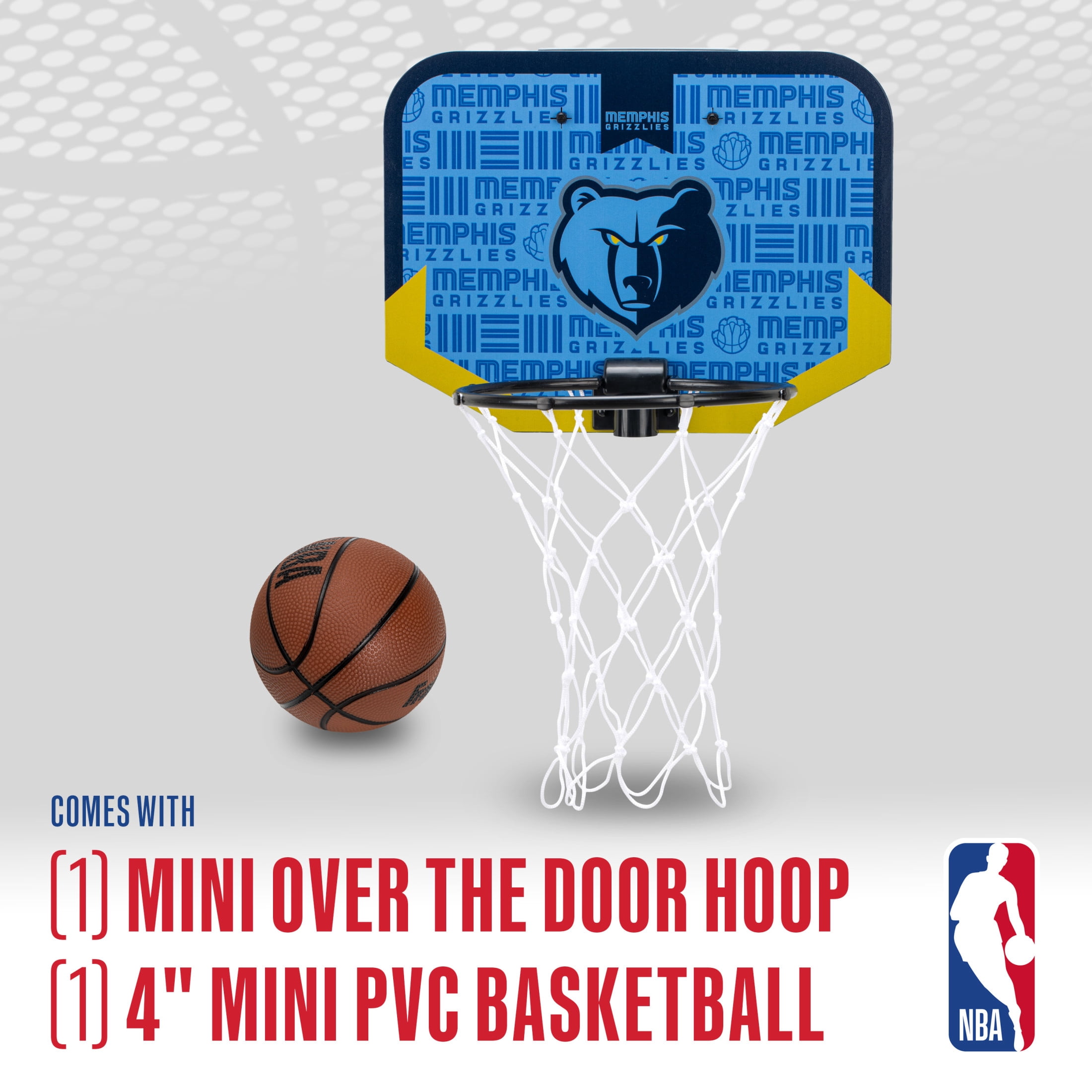 Franklin Sports NBA Memphis Grizzlies Mini Over the Door Basketball Hoop - Kids Indoor Mini Basketball Hoop with Basketball - NBA Fan Shop Mini Hoop for Bedroom + Office - Over the Door Mini Hoop Set
