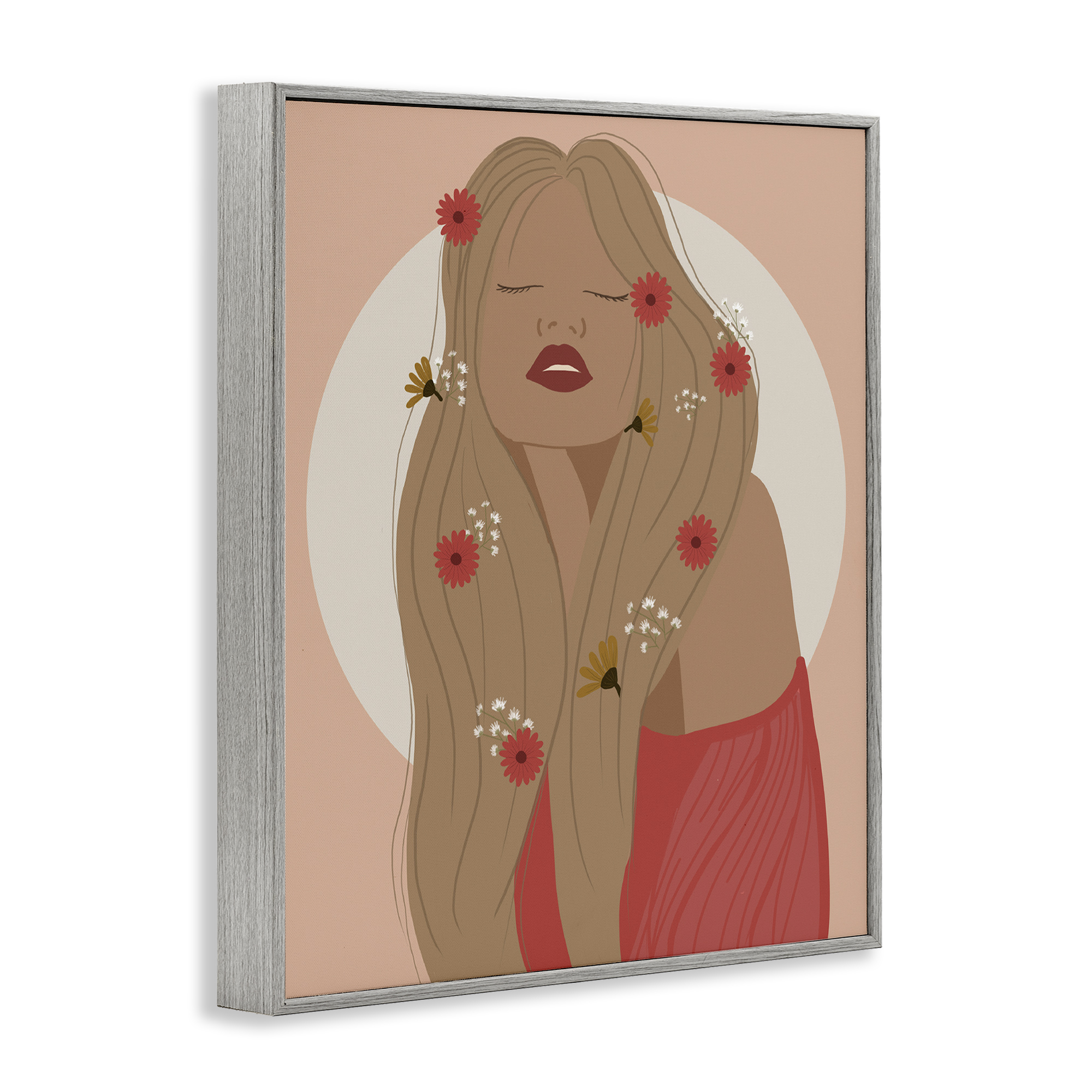 Stupell Industries Hippie Boho Girl Novelty Painting Gray Framed Art Print Wall Art, 16 x 20