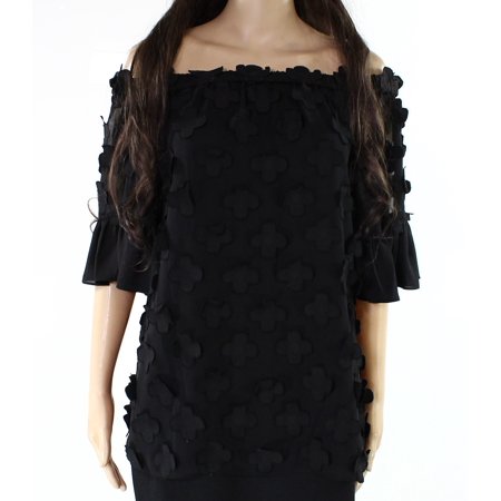 Alfani NEW Midnight Black Womens Size 8 Rosette Off-Shoulder Blouse