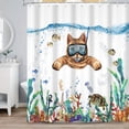 thumbnail image 2 of SUNOLIFE Funny Cat with Sea Turtle Shower Curtain Summer Ocean Beach Fabric Bathroom Curtains 72x72 in, 2 of 5