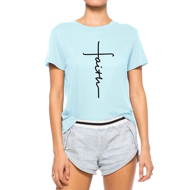 T-Shirt Col Rond Imprimé Croix Foi pour Femmes