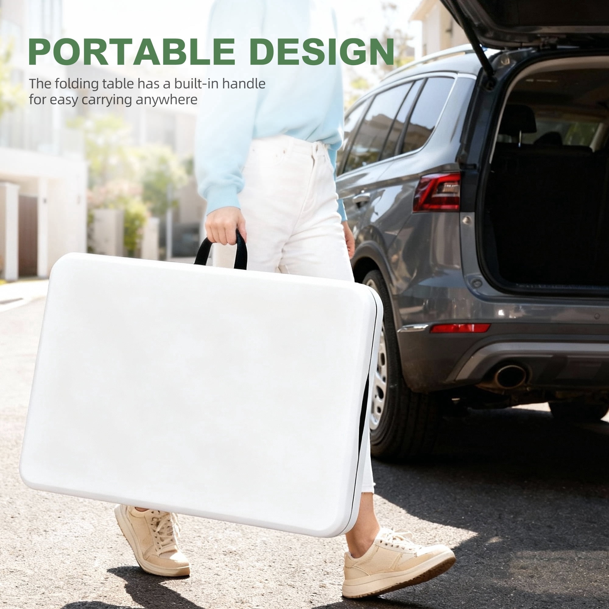 Furnibear 6FT Folding Table,Indoor Outdoor Portable Fold-in-Half Table with Carrying Handle for Picnic Party Camping,White