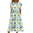 thumbnail image 2 of Vetsdori Short Sleeve Midi Dresses for Junior Summer Casual Sundress Party Floral Print Tunic,Beach Pleated Womens Dress Crew Neck, 2 of 5