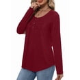 thumbnail image 4 of Camisas de Larga para Mujer, Conjuntos de Otoño, Cuello Redondo, Túnicas Casuales, Blusas de Moda, Ropa de Moda. Vino Tinto M, 4 of 6