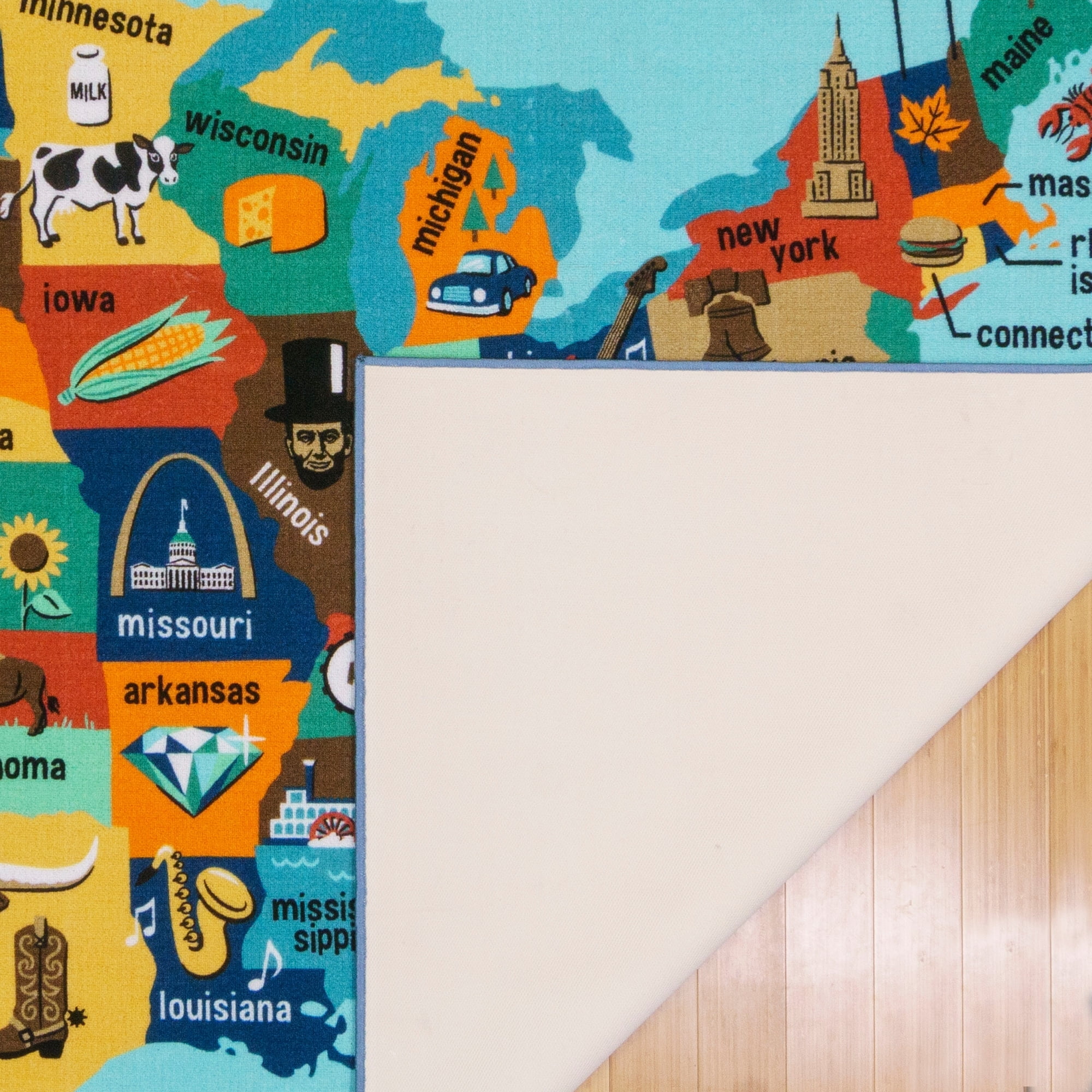 Smithsonian Kids Digital Kids USA Map Play Rug Youth Printed Map Indoor Area Rug, 6x9