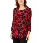 JM Women's Collection Printed 3/4-Sleeve T-Shirt Red Size Small