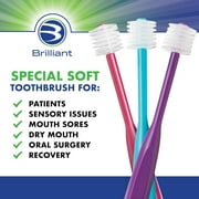Brilliant Special Soft Round Head Toothbrush for Post Chemo, Surgery, Compromised Oral Health, Softest, Violet, 3 Count