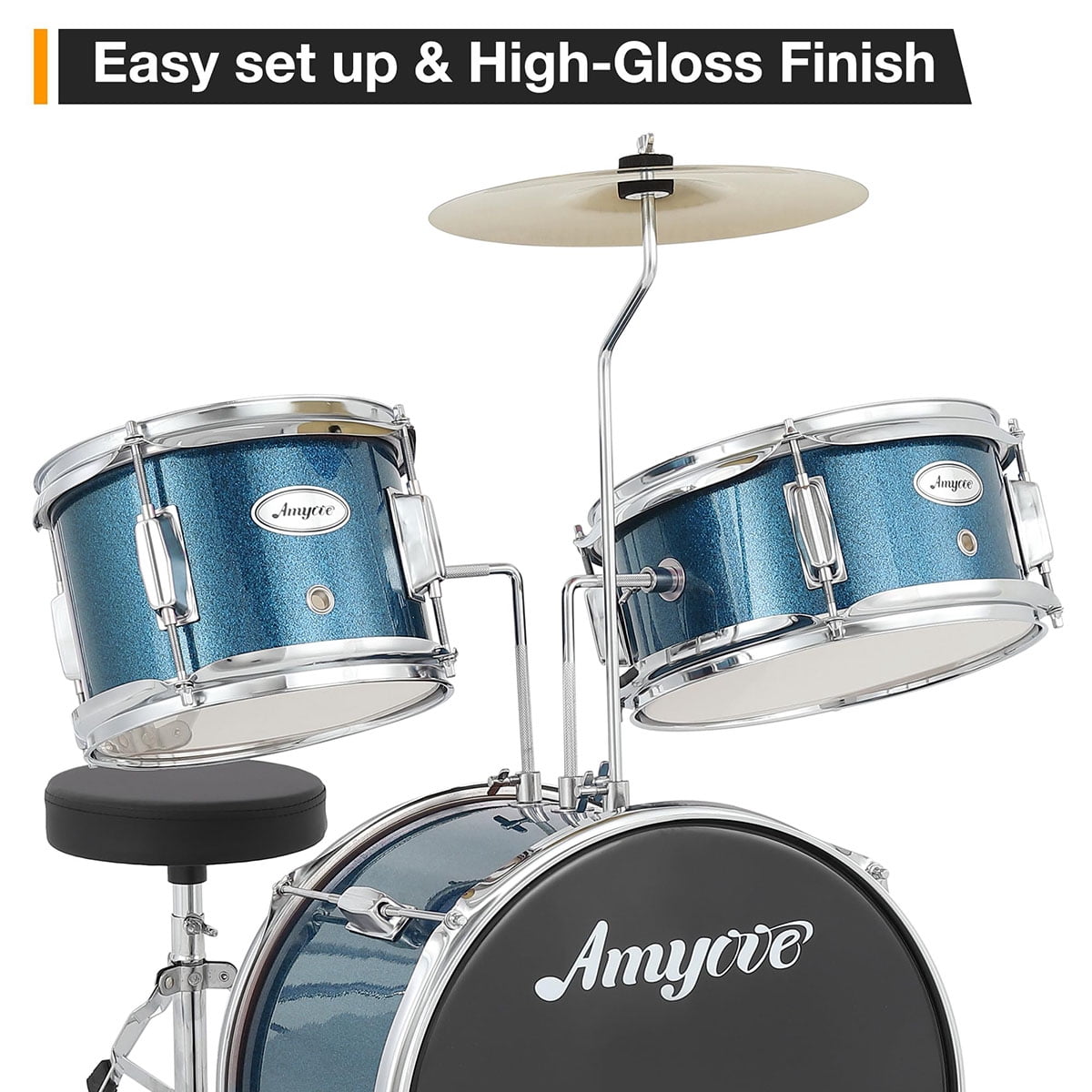 Danolapsi 3 Piece Kids Drum Set with Cymbal, 2 Drumsticks, Pedal, 2 Tom,Beginner Junior Drum Kit with Throne Stool, Musical Instruments for Boys and Girls