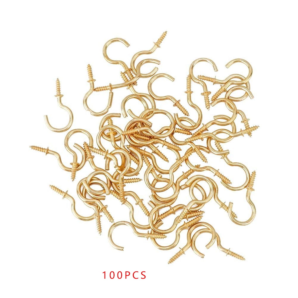 100Pcs/set Brass Plated Steel Ceiling Cups Hooks Screw Hooks for Hanging Home Ceiling Hanging