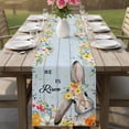 thumbnail image 4 of Easter Table Runner 72 Inches, Spring Farmhouse Bunny Flower Blue Wood Grain Bed Runner Dresser Scarves Tabletop for Indoor Outdoor Parties/Ceremony/Banquet, 16" x 72", 4 of 8