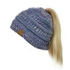 C.C BeanieTail Soft Stretch Cable Knit Messy High Bun Ponytail Beanie Hat, Blue/Purple/Gray