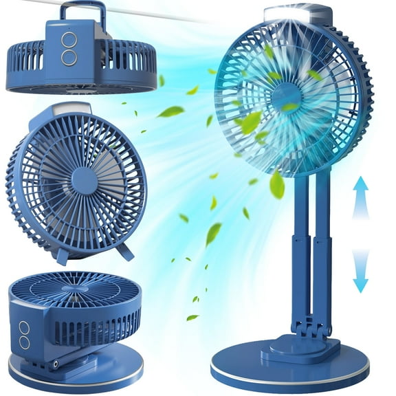 Portable Fan Rechargeable Usb Desk Fan With Light Hanging Hook Adjustable Height And Removable Head Folding Table Fan For Office Home Camping Travel