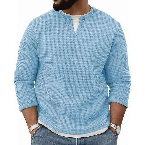 Sweatshirts for Mens V-Neck Waffle Tops Casual Long Sleeve Breathable Shirts Fall Winter Loose Fitting Solid Sweater Pullover Top