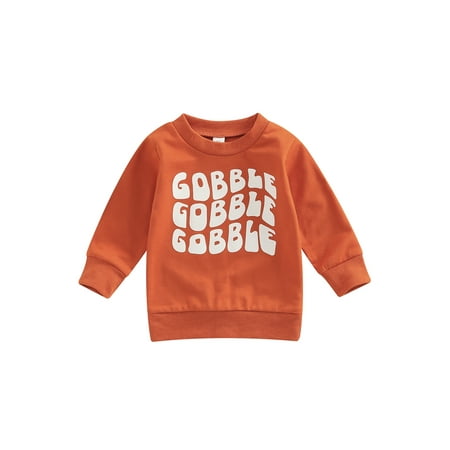 

Toddler Baby Boys Girls Thanksgiving Day Pullover Long Sleeve Letter Printed Crew Neck Tops Casual Simple Style T Shirt
