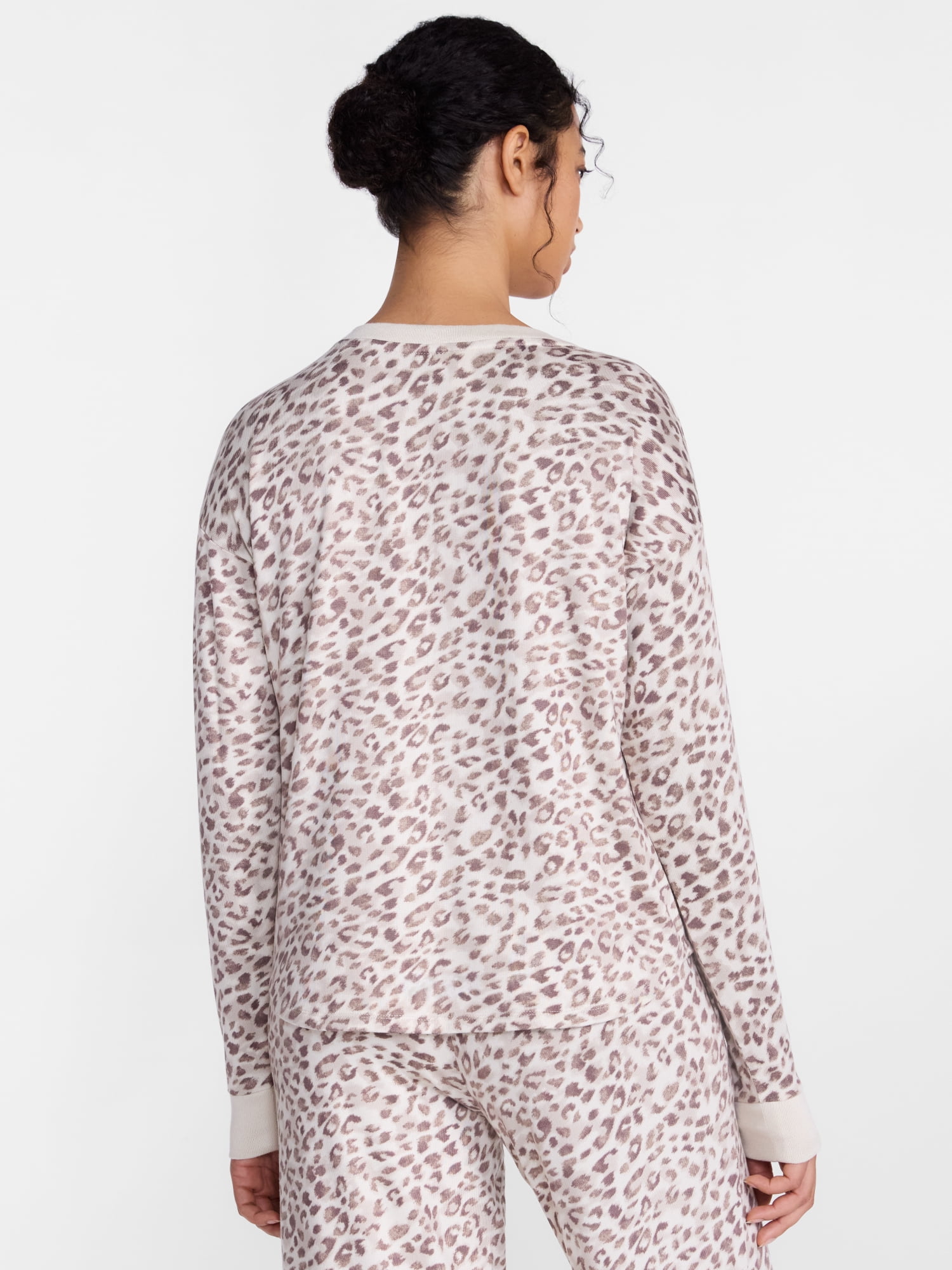 Joyspun Women's Cozy Lounge Collection Hacci Long Sleeve Henley Sleep Top, Sizes XS to 3X