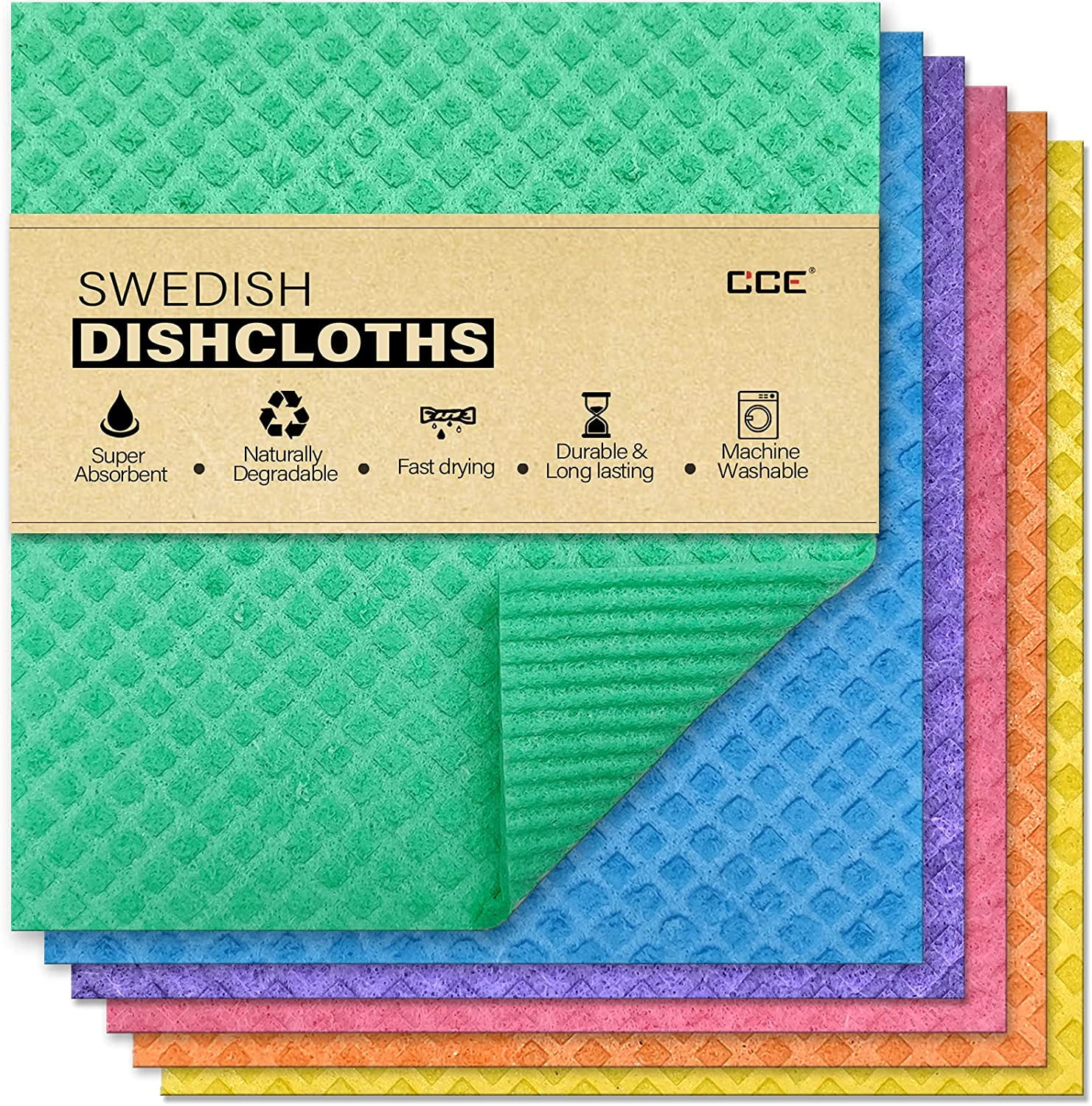 6 Pieces Swedish Kitchen Dishcloths Mixed Trees Kitchen Cleaning Cloths Absorbent Cleaning Cloth Set Swedish Kitchen Dishcloths Quick Drying Reusable Cloths for Kitchen Counter Wipes Hand 
