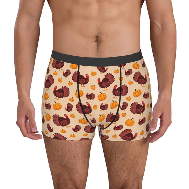 Fotbe Thanksgiving Turkey and Pumpkin Calzoncillos Tipo Boxer con Bolsa de Soporte Total para Hombre, X-Temp Fresco, Transpirable y de Secado Rápido-Small