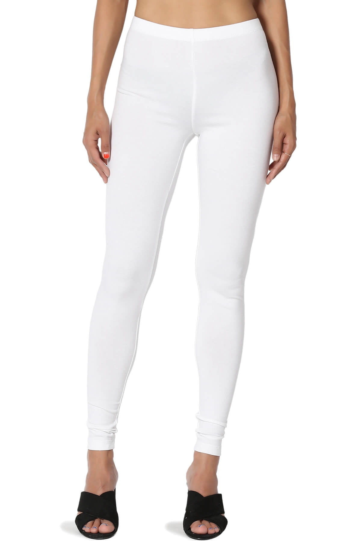 Women's PLUS Basic Cotton Jersey Elastic High Waist Long Full Length Ankle Leggings