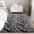 thumbnail image 3 of Janvonne 4x6 Fluffy Area Rug for Bedroom, Modern Shaggy Carpets Fuzzy Rug for Teens Dorm Bedside Home Decor Aesthetic, Heavy Duty Non Slip, Tie-dye Stripes in Black and Grey, 3 of 8