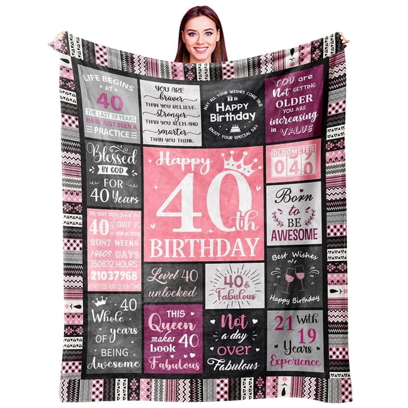 XZYG 40th Birthday Gifts Women Mom Grandma Mama Decorations Happy 40th Birthday Gifts for Women Fleece Blanket(50*60inch)