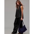 thumbnail image 5 of Women 2 Piece Outfits Halter V Neck Sleeveless Top and Wide Leg Pants Set with Pockets Black S, 5 of 6