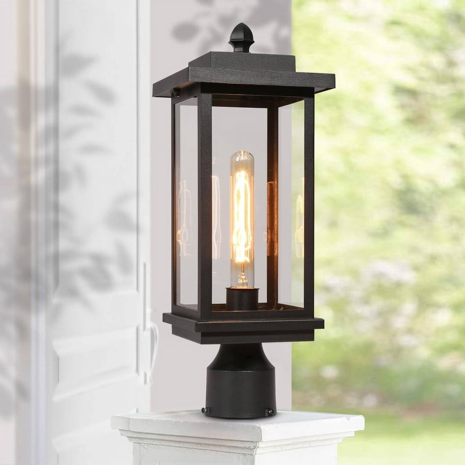 LNC Outdoor Post Lantern, 17.7" Tall Black Landscape Light with Clear Glass Panels