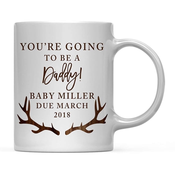 Personalized Coffee Mug, You're Going to be a Daddy!, Rustic Wood Deer Antlers, 1-Pack Coffee Mug